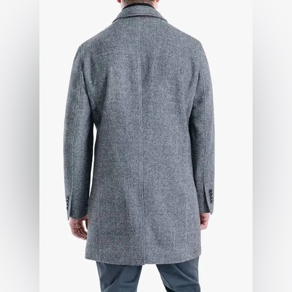 NWT 42L Michael Kors Men's Pike Slim-Fit Top Coat black/white Herringbone - Picture 2 of 11